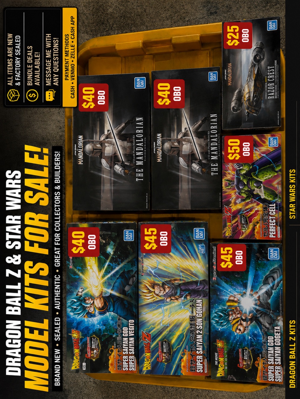Dragon Ball Z & Star Wars Bandai Model Kits – NEW/SEALED – OBO